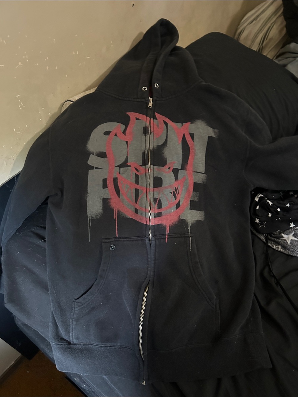 Spitfire Black Hoodie with Red Flame Logo